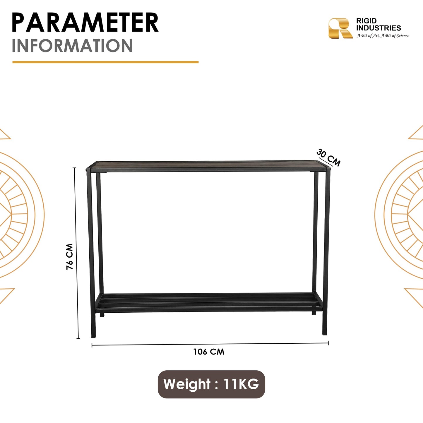 RIGID Console Table | Corner End Table with Stainless Steel Frame and Glass Top for Living Room, Office