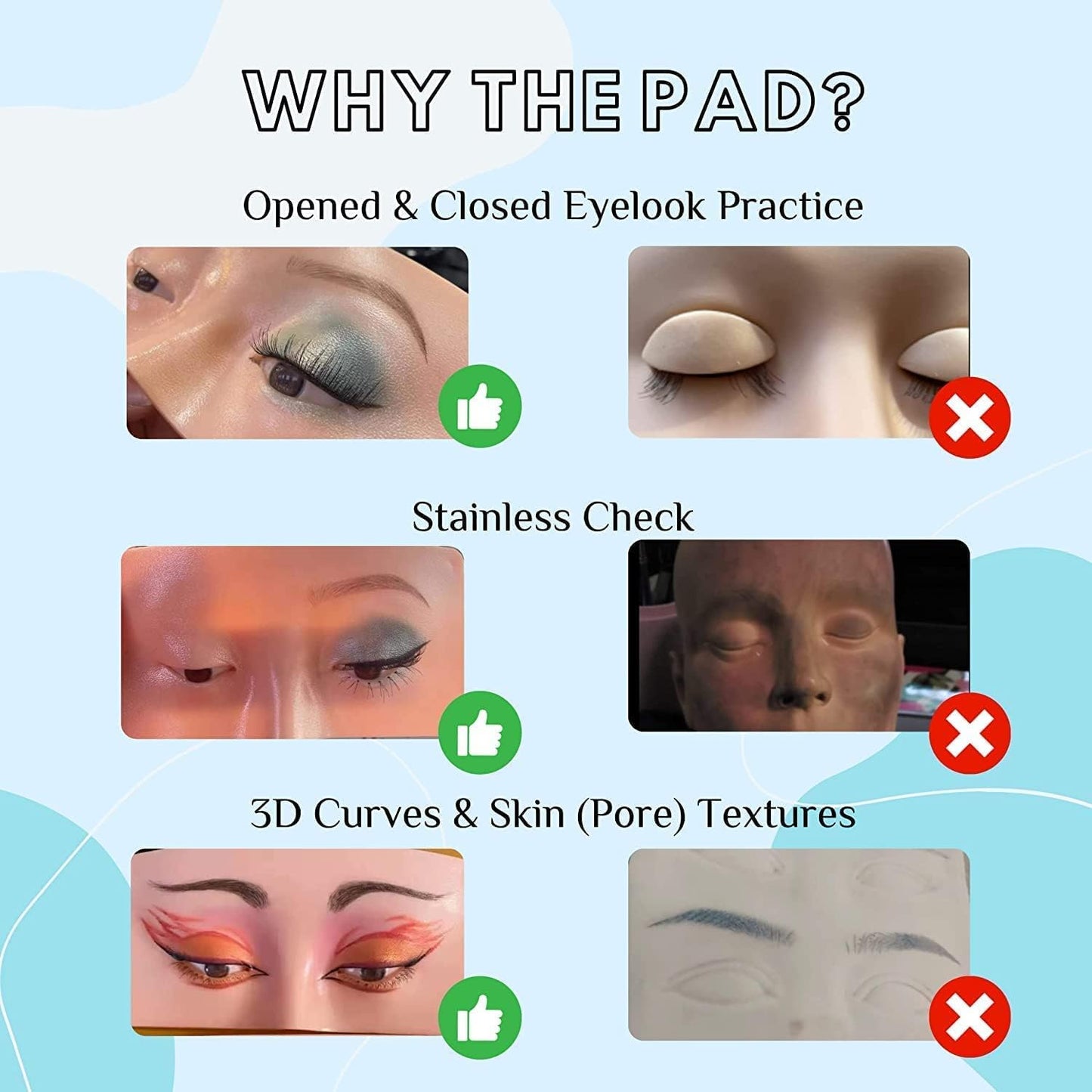 Makeup Practice Face Board 3D Realistic Pad for Makeup Artist Board Makeup Practice, Eyeshadow Eyeliner Eyebrow Lash mapping Realistic Face Skin Eye Make up Practice Model for Makeup Starter