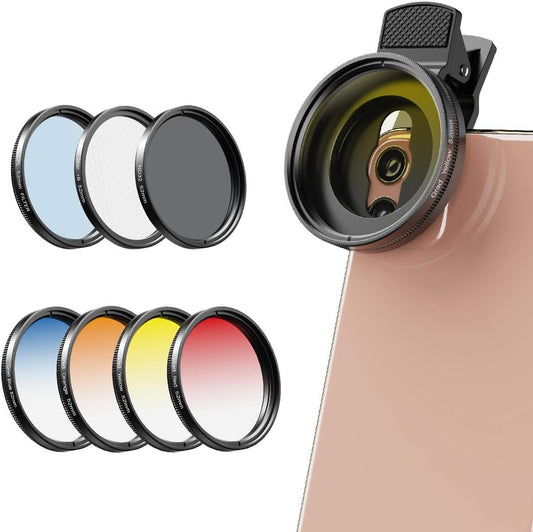 Newly Phone Camera Graduated Color Filter Accessory Kit - Adjustable Blue/Orange/Yellow/Red Color Lens, Star, CPL Filter, ND32 Filter for Camera, iPhone, Samsung, Huawei, etc