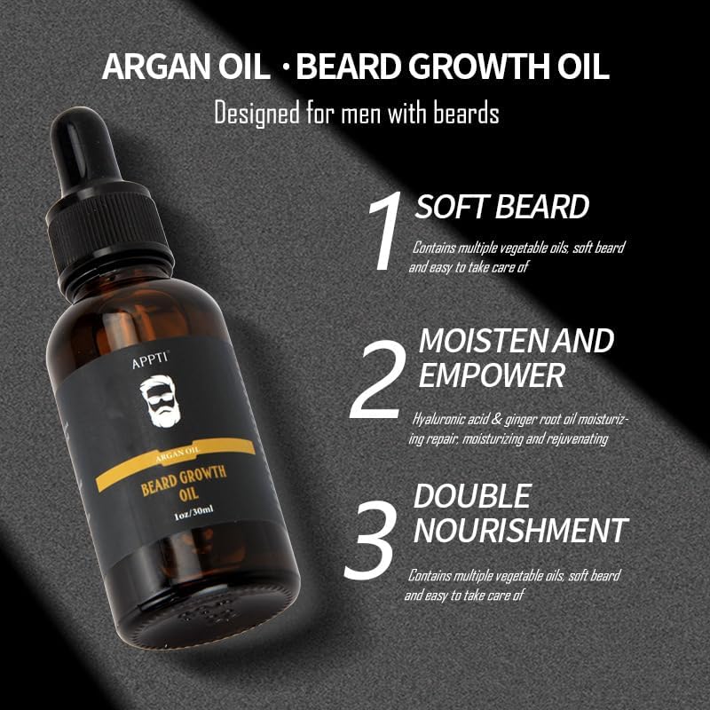 Beard Growth Oil Kit – Beard Roller for Hair Growth for Men - Biotin Beard Growth Oil - Beard Roller Beard Kit for Thickening and Conditioning Beards