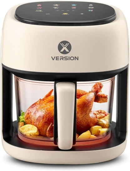 XVersion Air Fryer 4.5L, XVersion Airfryer with Digital Control Panel, Rapid Hot Air Circulation, Clear Window Internal Light Self Timer & 8 Cooking Presets Fry Roast Bake & Reheat