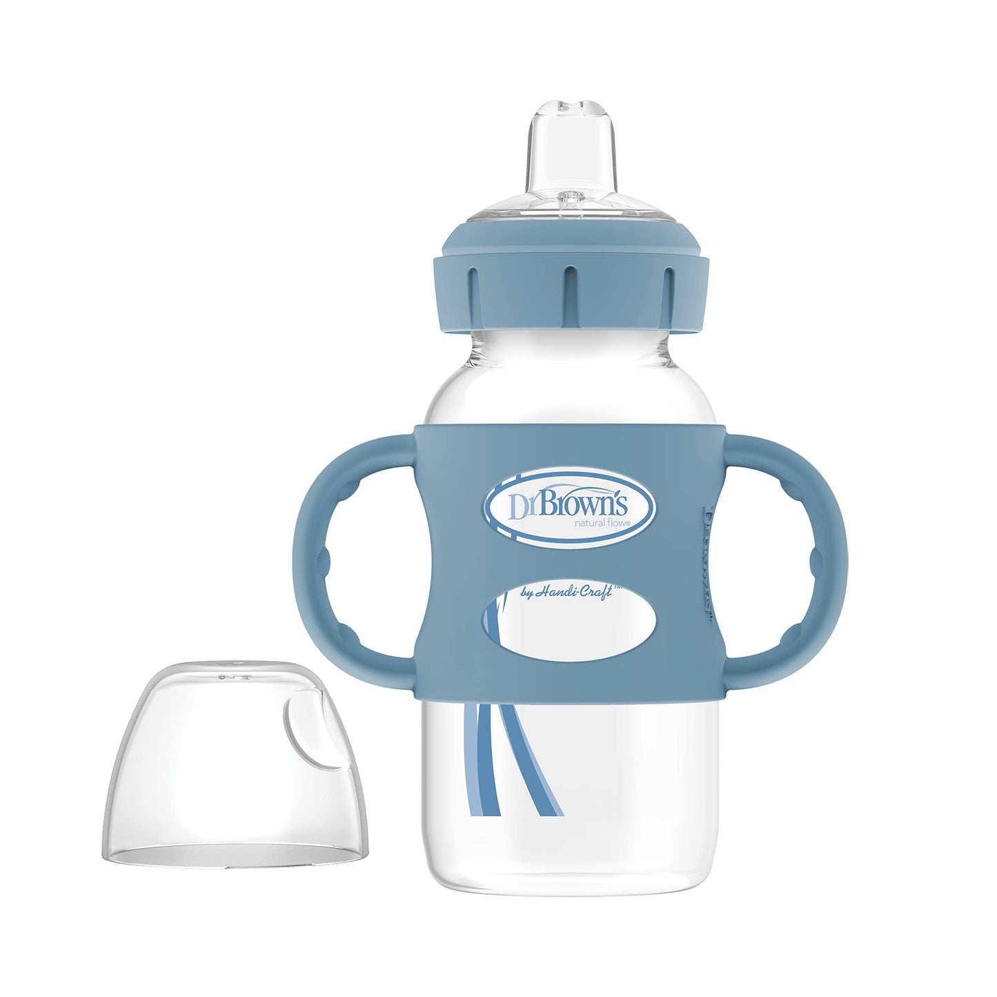 Dr. Brown's Milestones Wide-Neck Transitional Sippy Bottle with Silicone Handles 9 oz/270 mL, Blue, 1-Pack