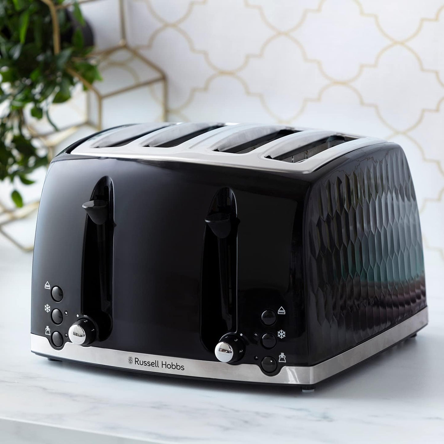 Russell Hobbs Stylevia (26290) 4-Slice Stainless Steel Toaster with High Lift, Variable Browning Settings with Defrost/Reheat/Cancel Function & Removable Crumb Tray - 1-Year Warranty