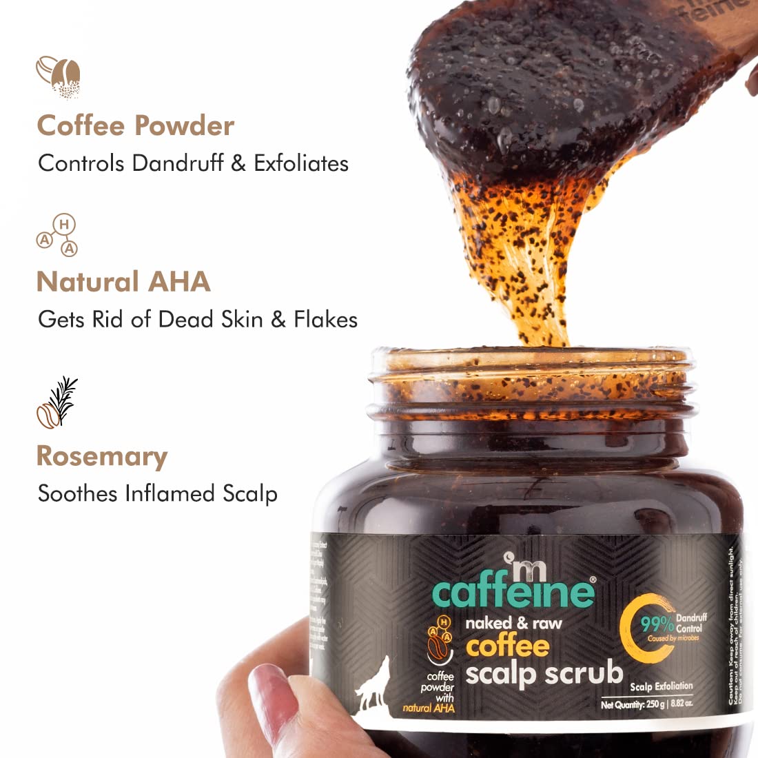 mCaffeine Anti Dandruff Coffee Scalp Scrub - 99% Dandruff Control Treatment for Women & Men | Exfoliates, Reduces Flakes & Scalp Itchiness | For All Scalp Types; Sulfate & Paraben Free - 250gm