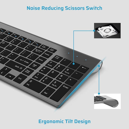 Wireless Keyboard and Mouse Combo Slim Wireless Keyboard with Numpad and Ergonomic 1600 DPI Mouse for Mac Windows - CaveHubs