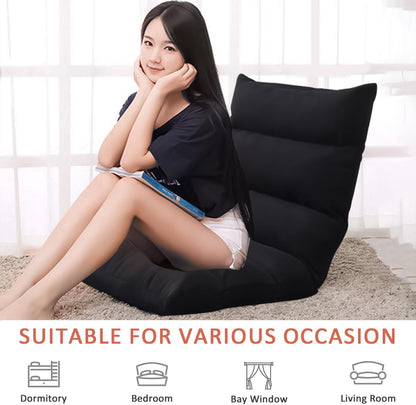 Gluckluz Floor Chair Foldable Lounger Chair Folding Lazy Sofa Gaming Chair Adjustable High Back Couch Recliner for Patio Deck Indoor Outdoor Bedroom Living Room Office Balcony Teens Adults Sleep Black