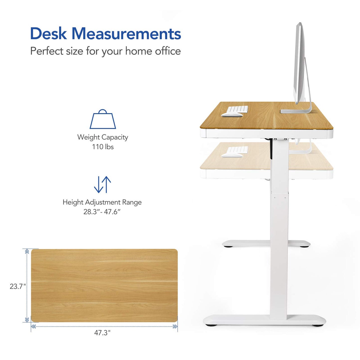 FLEXISPOT Electric Height Adjustable Standing Desk with Drawer 48 x 24 Inches Natural Desktop & Adjustable White Frame Quick Install Computer Workstation (USB Charge Ports, Memory Controller)