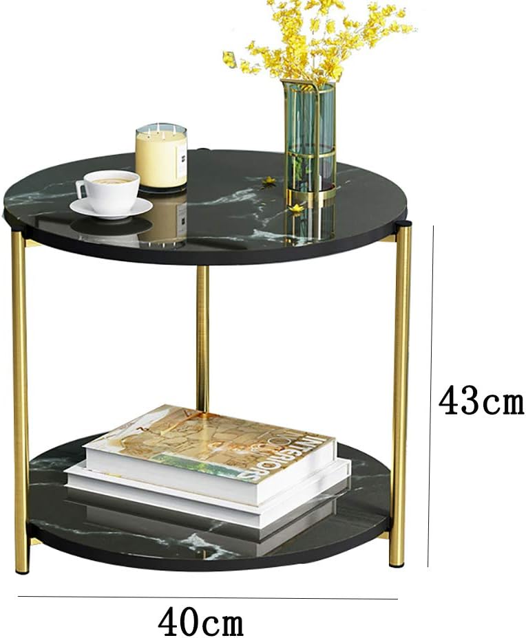 Coffee Tables for Living Room, Double-Layered Square End Side Tables Sofa Table, Modern Marble Nesting Table with Metal Frame Legs Set of 2 (White+square+Golden frame)