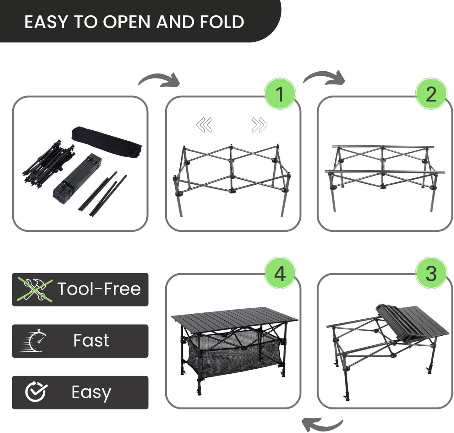 Adjustable Height 54 and 84 cm, Folding Table 2 Levels – Heavy Duty and Portable for Picnic, Camping, Beach, Outdoor Events – Foldable Table for BBQ party with Carry Bag – Size 95 x 55, H: 54-84 cm