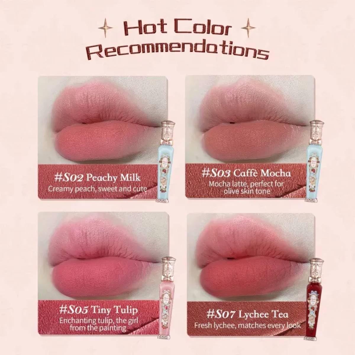 Flower Knows Strawberry Rococo Series Cloud Lip Cream Lipsticks Women Beauty Cosmetic Lip Makeup Easy to Wear Natural Lipstick (02 Peachy Milk)