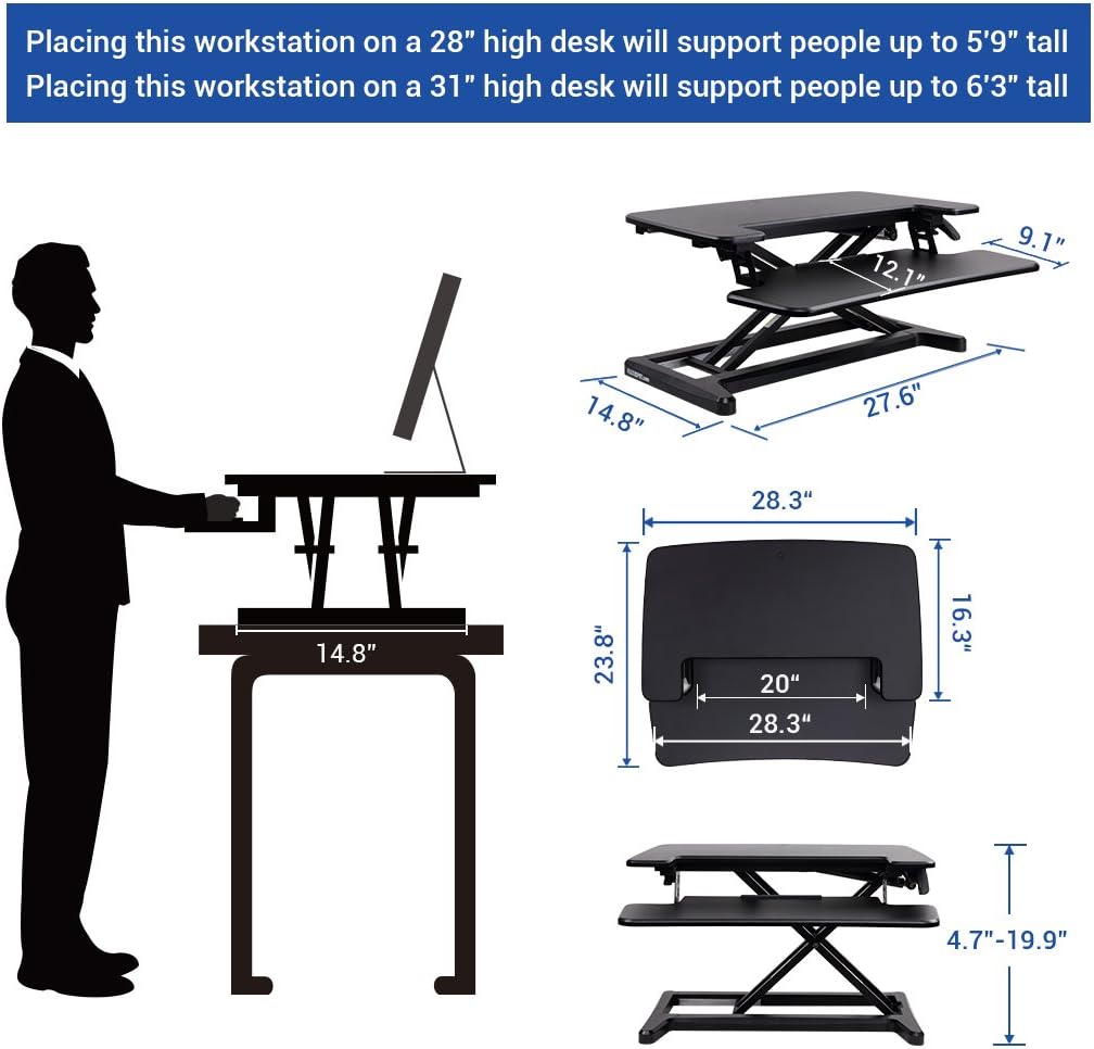 Flexispot Stand Up Desk Converter 28 Standing Desk Riser With Deep Keyboard Tray For Laptop 28", Black, M7B, M7B-Sba