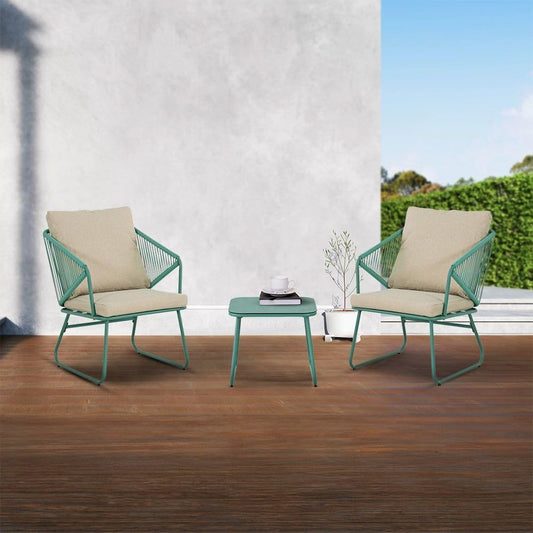 Danube Home Judith 2-Seater Balcony Set With Table | All Weather 3 Piece Bistro Set With Coffee Table | Modern Design Furniture For Balcony Outdoor Garden Bench Seating Terrace Lawn Patio - Green