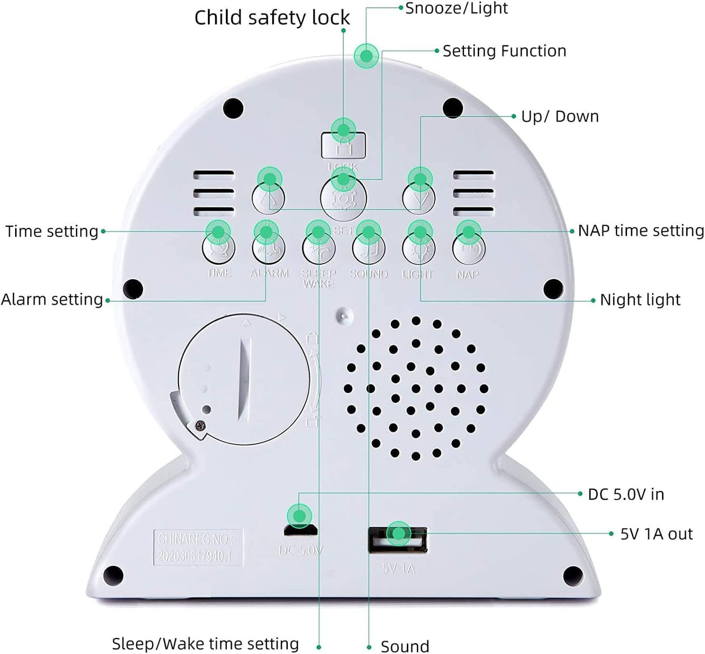 Angju Alarm Clock for Kids, Toddlers Sleep Training Clock with Night Light, Sound Machine & Night Light, Multifunctional Cute Digital Wake Up Clock for Boy and Girl Bedrooms, Birthday Gift