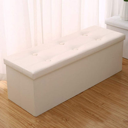 Faux Leather Folding White Storage Ottoman Bench, 110L Extra Large Storage Bench for Bedroom and Hallway, Versatile Space-Saving Storage Box with Storage Chest Footrest Padded Seat