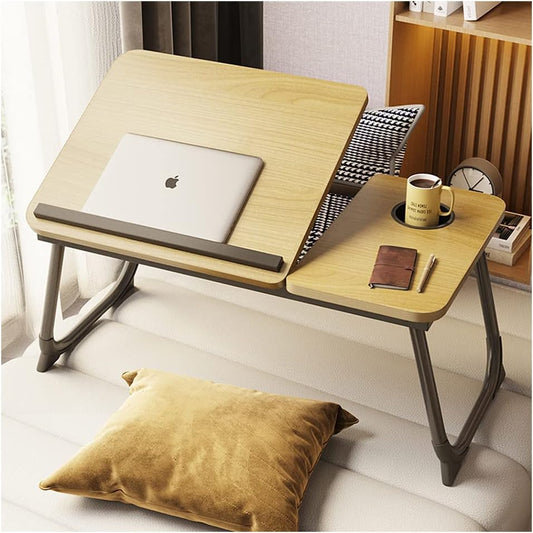 LENDIS Bed Desk, Foldable Laptop Desk, Adjustable Height Tilt Lap Desk, Stand Non-slip Tablet PC with Cup Holder Laptop Work Reading Study Eating Computer Desk Sofa Sofa Table Folding (Yellow)