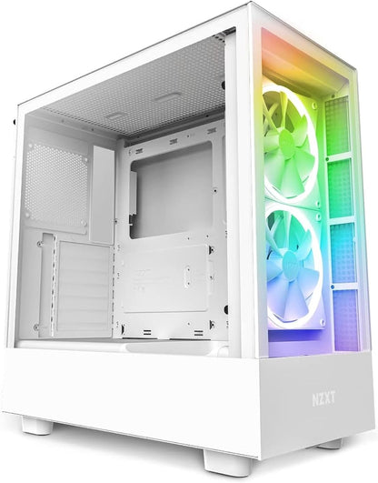 NZXT H5 Flow Compact ATX Mid-Tower PC Gaming Case – High Airflow Perforated Front Panel – Tempered Glass Side Panel – Cable Management – 2 x 120mm Fans Included – 280mm Radiator Support – White