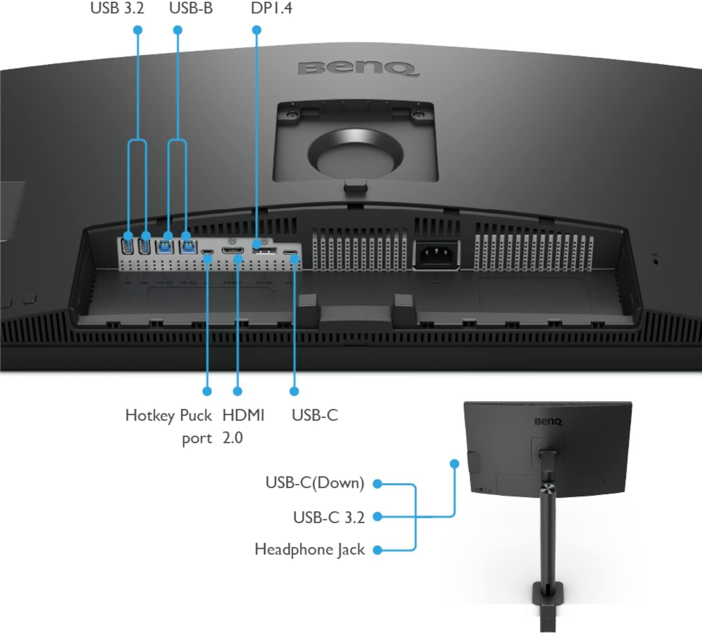 BenQ PD3205UA 32-inch Ergo Arm 4K Monitor, UHD, sRGB, Rec.709, HDR10, IPS, AQCOLOR Technology, USB-C, Factory-Calibrated, Hotkey Puck G2, KVM, Color Mode, DualView