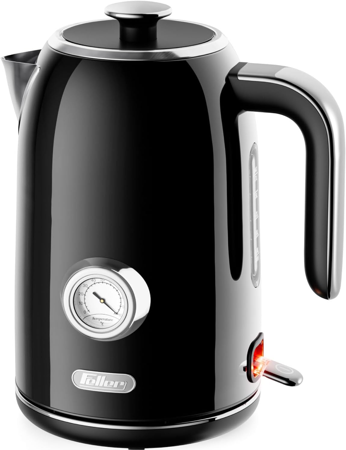 Feller Germany, Retro Style 1.7L Kettle with Thermometer, 2200 W, Stainless Steel Body, STRIX Controller, Dry Boil & Automatic Switch-Off, EK200, 2Y Guarantee-UAE Version (White)