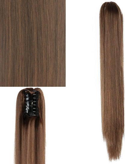 Synthetic Long Straight Claw Ponytail Wigs Clip In AH Tail Hair Ponytail (CURLY, 1B)