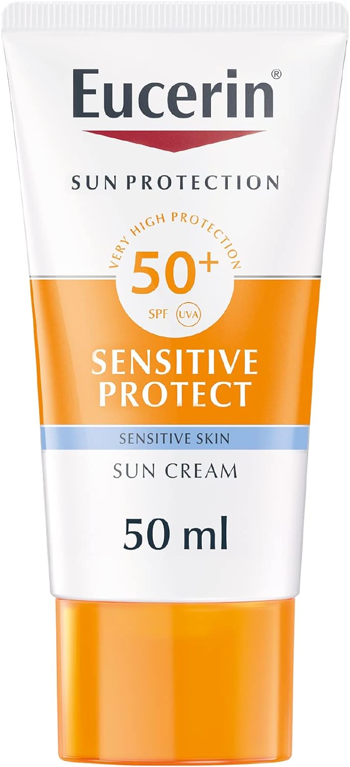 Eucerin Sun Cream Facial Sunscreen, High UVA/UVB Protection, SPF 50+, Water-Resistant, Fragrance-Free, Sun Protection For Sensitive and Dry Skin, Suitable for Atopic Skin, 50ml