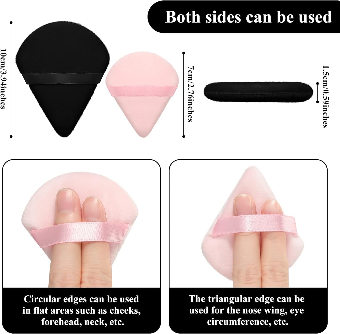 Maitys Powder Puff Face Triangle Makeup Puff for Loose Powder Soft Body Cosmetic Foundation Sponge Mineral Powder Wet Dry Makeup Tool (Black, White, Small) - 12 Count (Pack of 1)