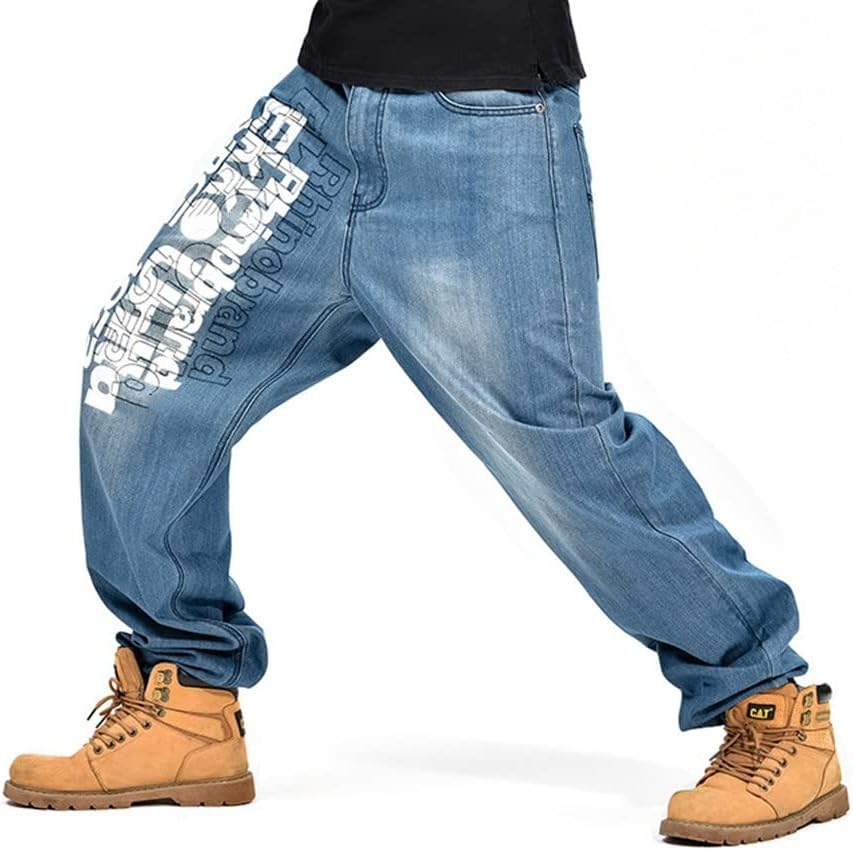 LUOBANIU Men's Vintage Hip Hop Style Baggy Jeans Denim Loose Fit Dance Skateboard Pants