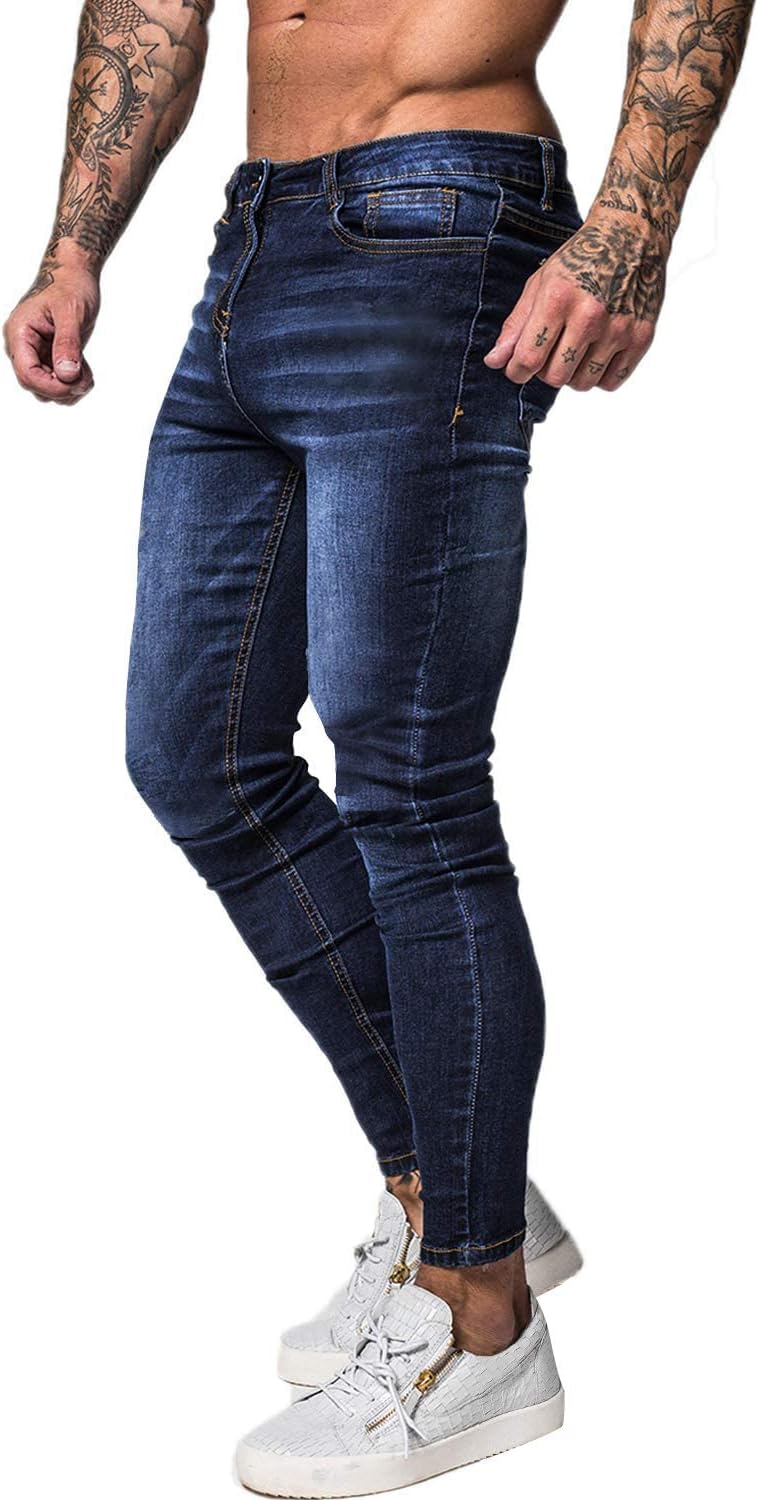 GINGTTO Men's Skinny Stretch Jeans Slim Fit Ripped Pants For Men Elastic Waist