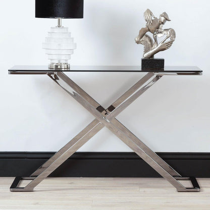 Vanity Living Console Table Modern Tempered Glass Top, Entryway Table Madrid Chrome Sturdy Stainless Steel Frame, Narrow Hallway Table for Living Room