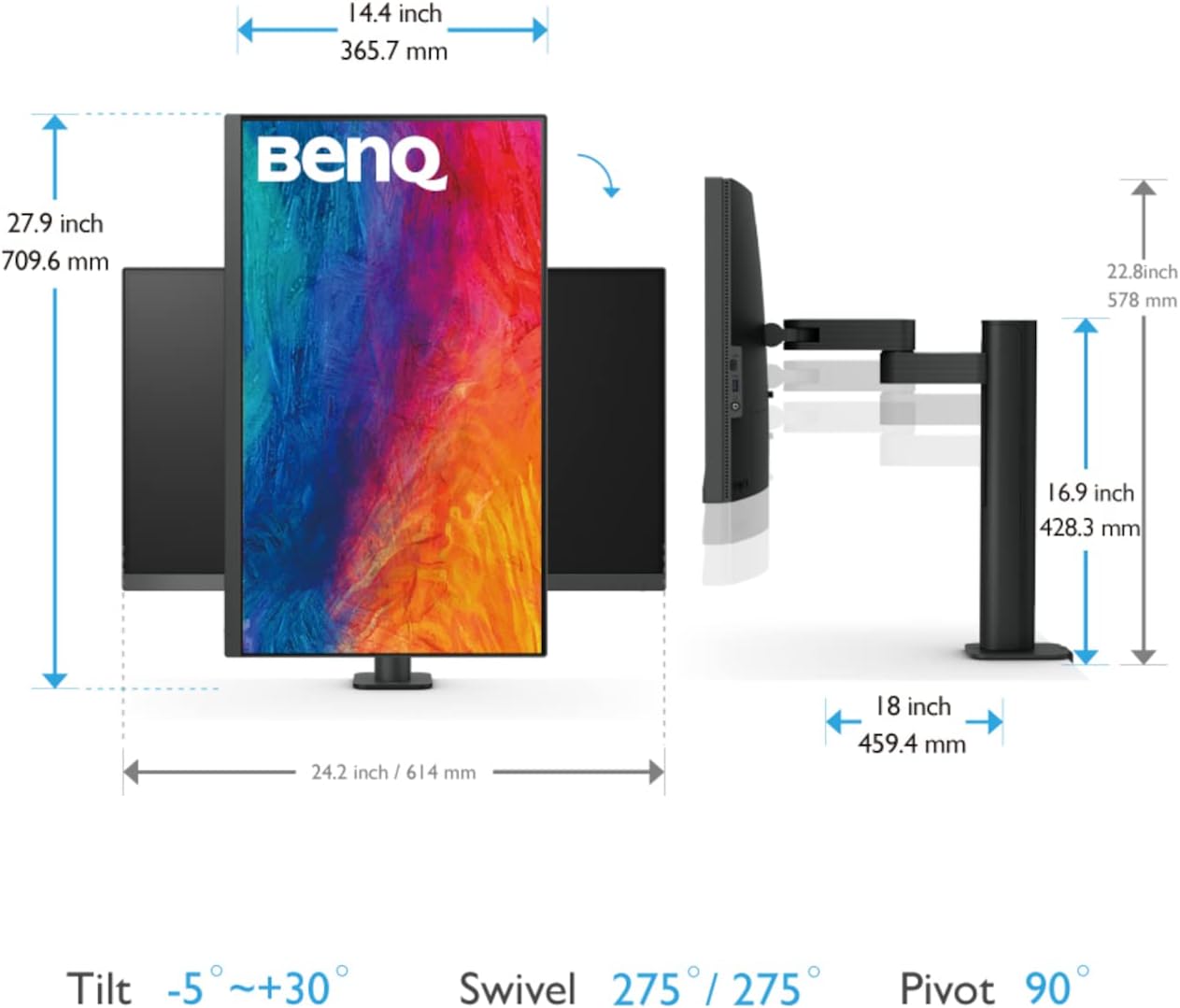 BenQ PD3205UA 32-inch Ergo Arm 4K Monitor, UHD, sRGB, Rec.709, HDR10, IPS, AQCOLOR Technology, USB-C, Factory-Calibrated, Hotkey Puck G2, KVM, Color Mode, DualView