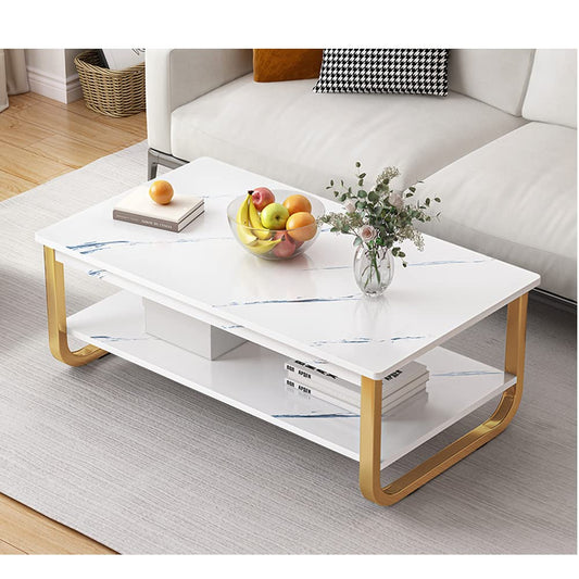 LEDIN Small household size of the coffee table simple modern coffee table living room home light luxury creative square coffee table (Marble white)