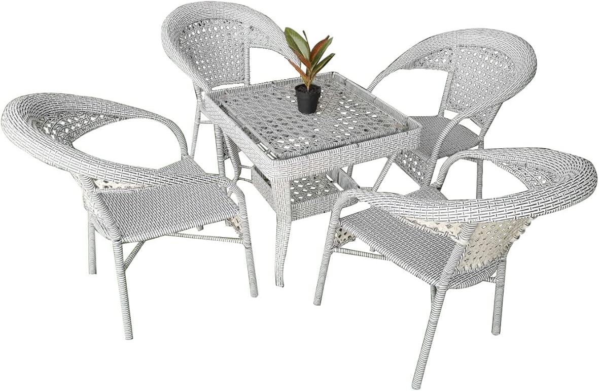 Blue River Furniture Rattan Wicker Table and Chair Set, Rattan Garden Furniture Patio Outdoor Furniture Rattan Garden Furniture Sets for Outdoor Garden Poolside, Bistro Sets394/395 (Grey)