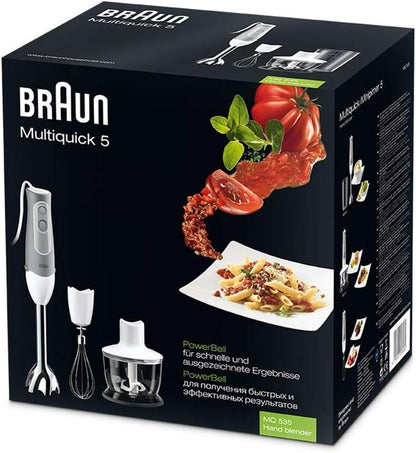 Braun Hand Blender MultiQuick 5 Vario, 1000 Watts, 1.5L Food Processor, 350 ml Chopper, Whisk, Beaker, Splash Control, PowerBell Plus technology, 21 speed wheel - MQ 5285