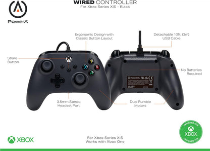 PowerA Wired Controller for Xbox Series X|S - White, gamepad, wired video game controller, gaming controller, works with Xbox One - Xbox Series X