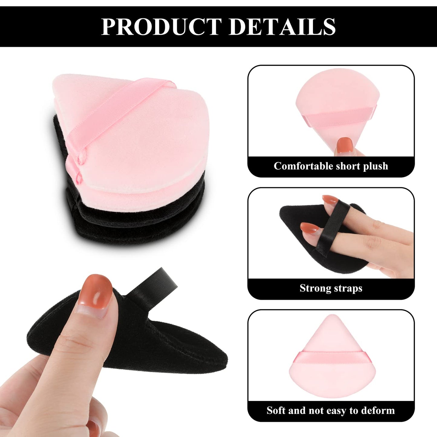 Maitys Powder Puff Face Triangle Makeup Puff for Loose Powder Soft Body Cosmetic Foundation Sponge Mineral Powder Wet Dry Makeup Tool (Black, White, Small) - 12 Count (Pack of 1)