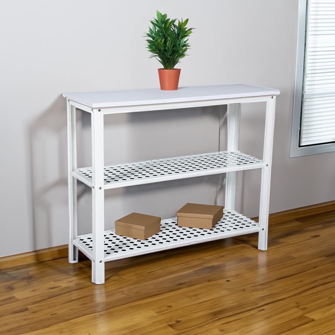 RIGID Console Table | Corner End Table with Stainless Steel Frame and Glass Top for Living Room, Office