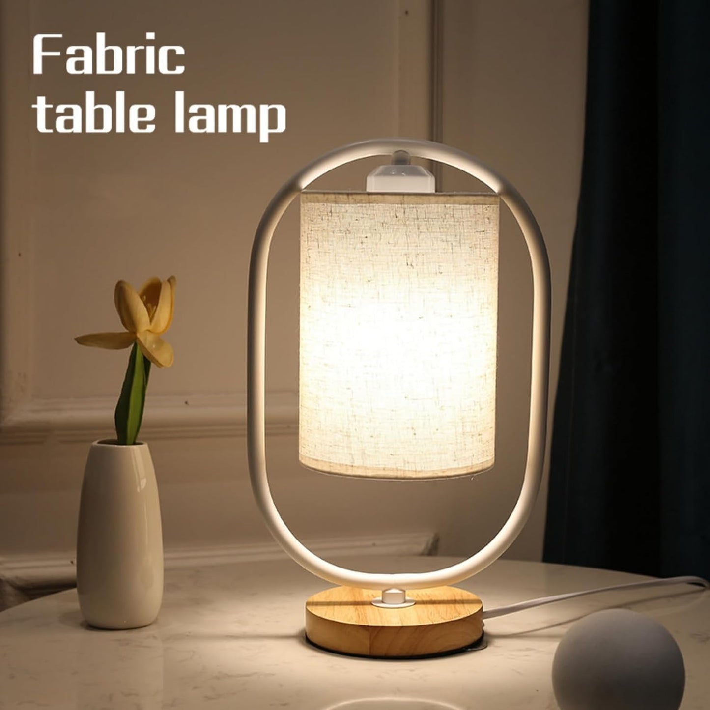 Modern Table Lamps for Bedrooms, Wood Bedside Lamp Reading Light, 3-Way Dimmable Touch Bedroom Lamp for Nightstand with Beige Fabric Lampshade, Bulbs Included