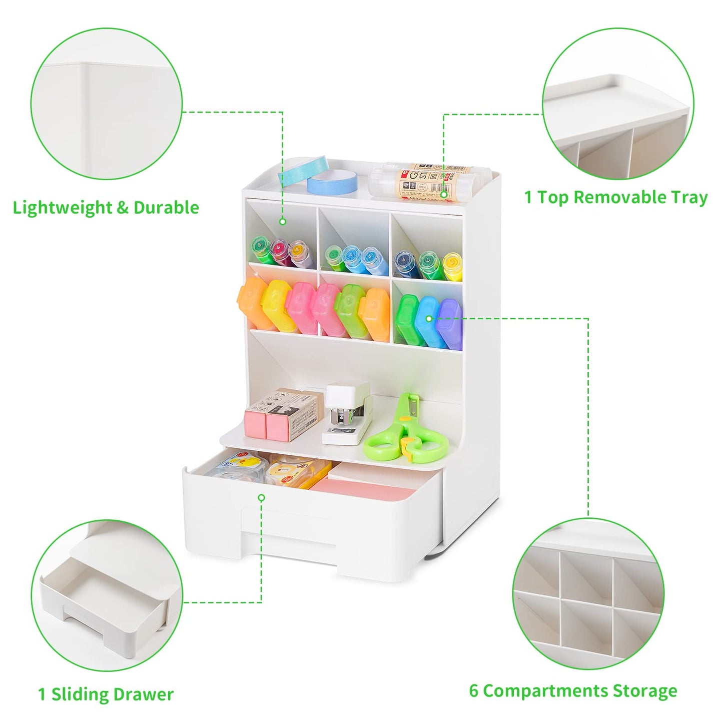 Marbrasse 3 Pcs Big Desk Organizer- Pen Organizer Storage for Office, School, Home Supplies, Translucent White Pen Storage Holder, High Capacity, Set of 3, 12 Compartments (White Big Pen Holder)