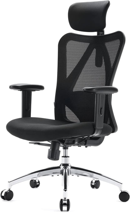 SIHOO M18 Ergonomic Office Chair, Computer High Back Desk Chair with 2D Armrest, Adjustable Headrest, Lumbar Support and Comfortable Thick Cushion.(Black)