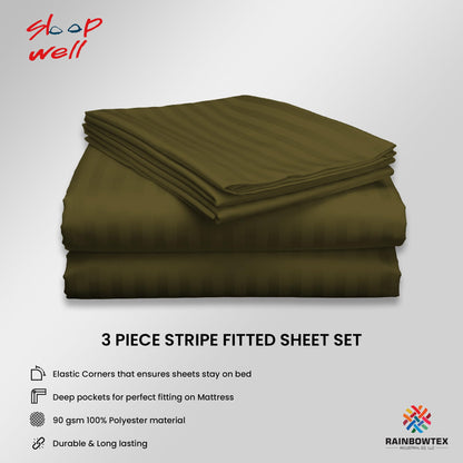 Sleep Well Microfiber Stripe Fitted Sheet with 2 Pillowcase Set - 150x200+17cm (White)