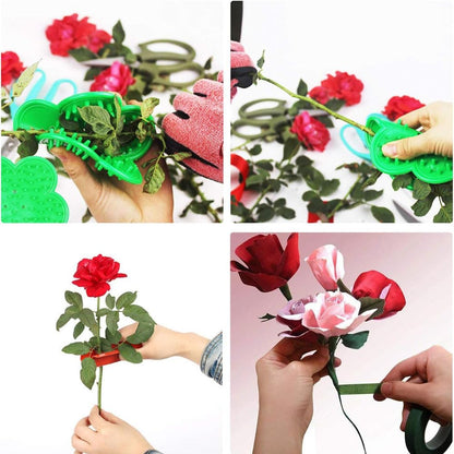 Goodern 4 PCS Rose Leaf Thorn Stripper Set,Professional Gardening Leaf Stripping Thorn Remover Tool Garden Pruning Stripping Clip Glove Kit Gardening Flower Arrangement Deburring Accessory-Green