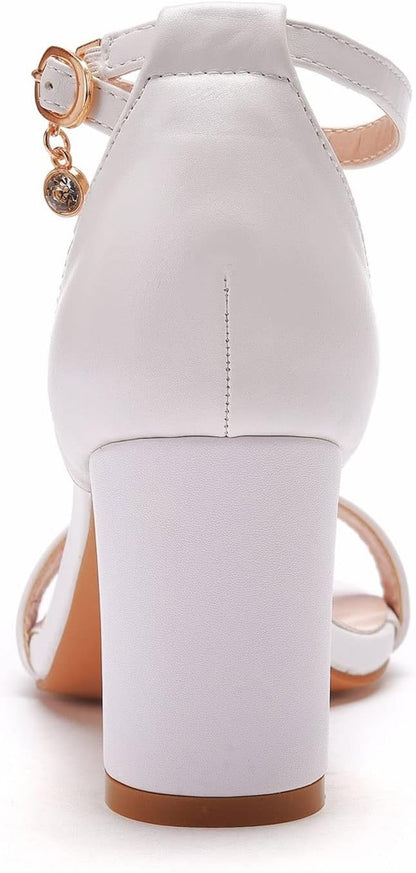 Sephilitone Tan High Heels Crystal Queen Ladies Sandals High Heels Summer Women's Shoes Fashion Comfortable Women's High Heels (Color : White, Shoe Size : 40)