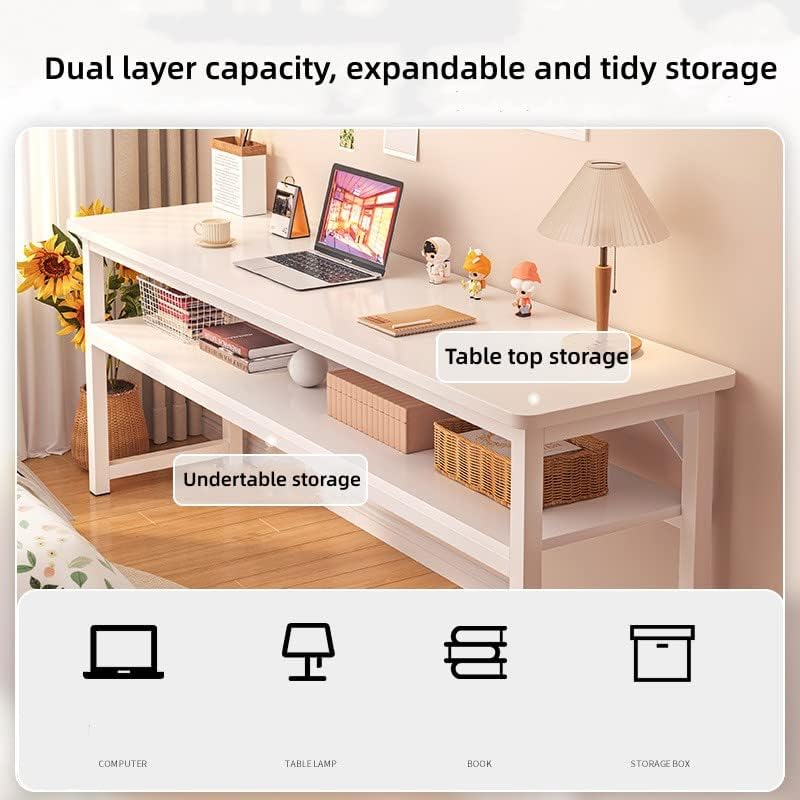 ORCHID M® Modern Computer Desk 100 * 40CM Double Deck Office Desk, Writing Study Table for Home Office Desk Workstation Wide Metal Sturdy Frame Thicker Steel Legs, White