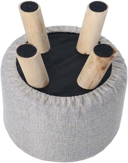 YAHOME Soft Round Ottoman Footrest Stool, Pouf Footstool Ottoman with Non-Skid Wooden Legs for Living Room, Bedroom, Kids Room with Padded Seat (Grey)