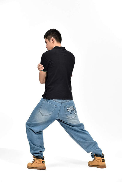 LUOBANIU Men's Vintage Hip Hop Style Baggy Jeans Denim Loose Fit Dance Skateboard Pants