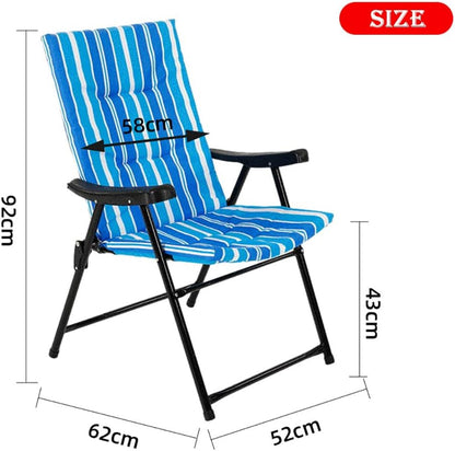 Folding Camping Chair Portable Beach Chair Outdoor Lounge Chair Foldable with Armrest and Cushion for Camping, Beach, Picnic, Barbeque, Fishing and Travel (Blue)