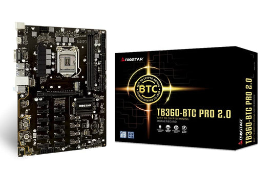 Biostar TB360-BTC PRO 2.0 Core i7/i5/i3 Intel 8th and 9th Gen LGA1151 B360 DDR4 12 GPU Mining Motherboard Upgraded Model