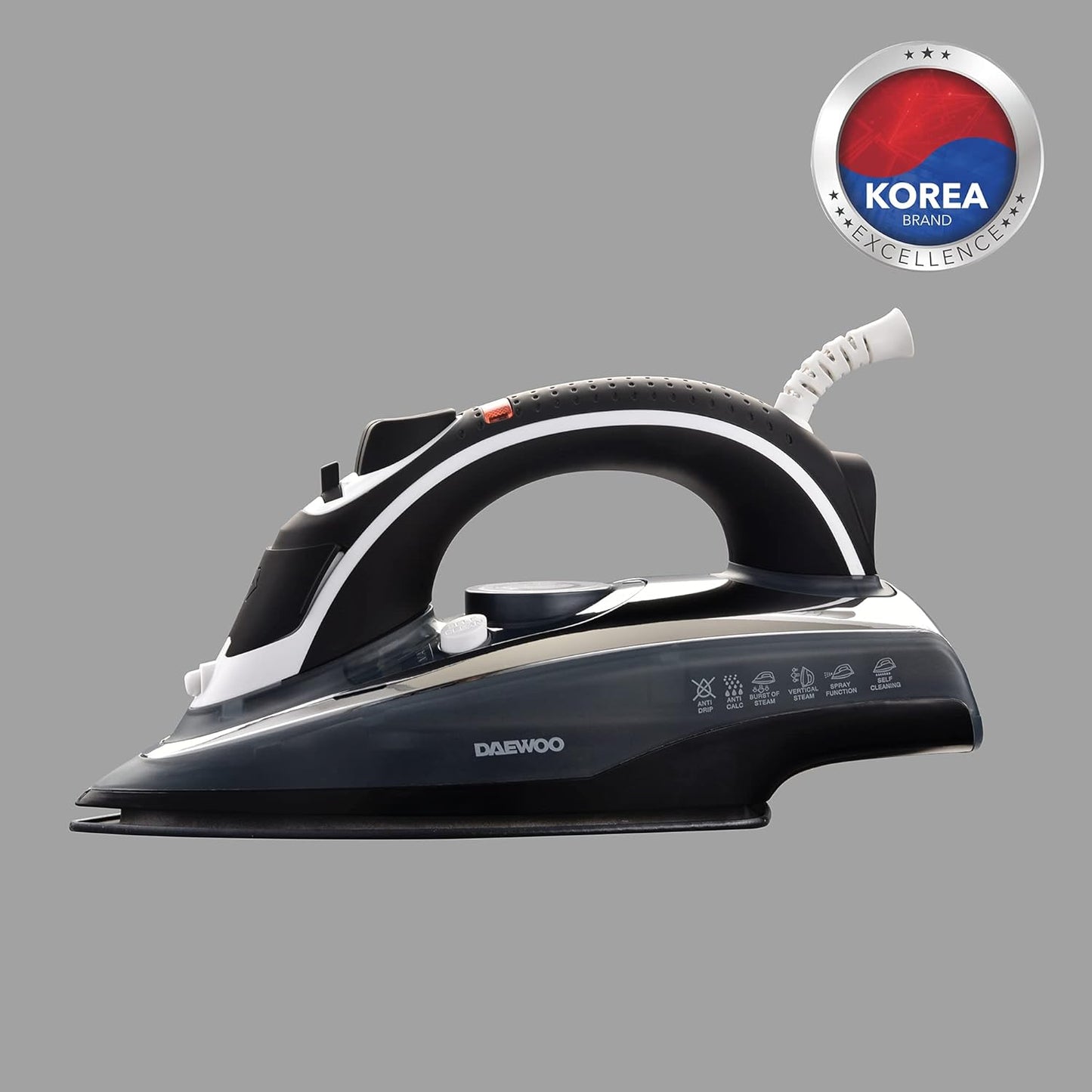 Daewoo 2200W Steam Iron With Ceramic Soleplate, Anti-Drip, Anti-Calc, Auto Shut-Off, Self Clean, Spray & Steam Function Korean Technology DSI2020G Grey - 2 Years Warranty