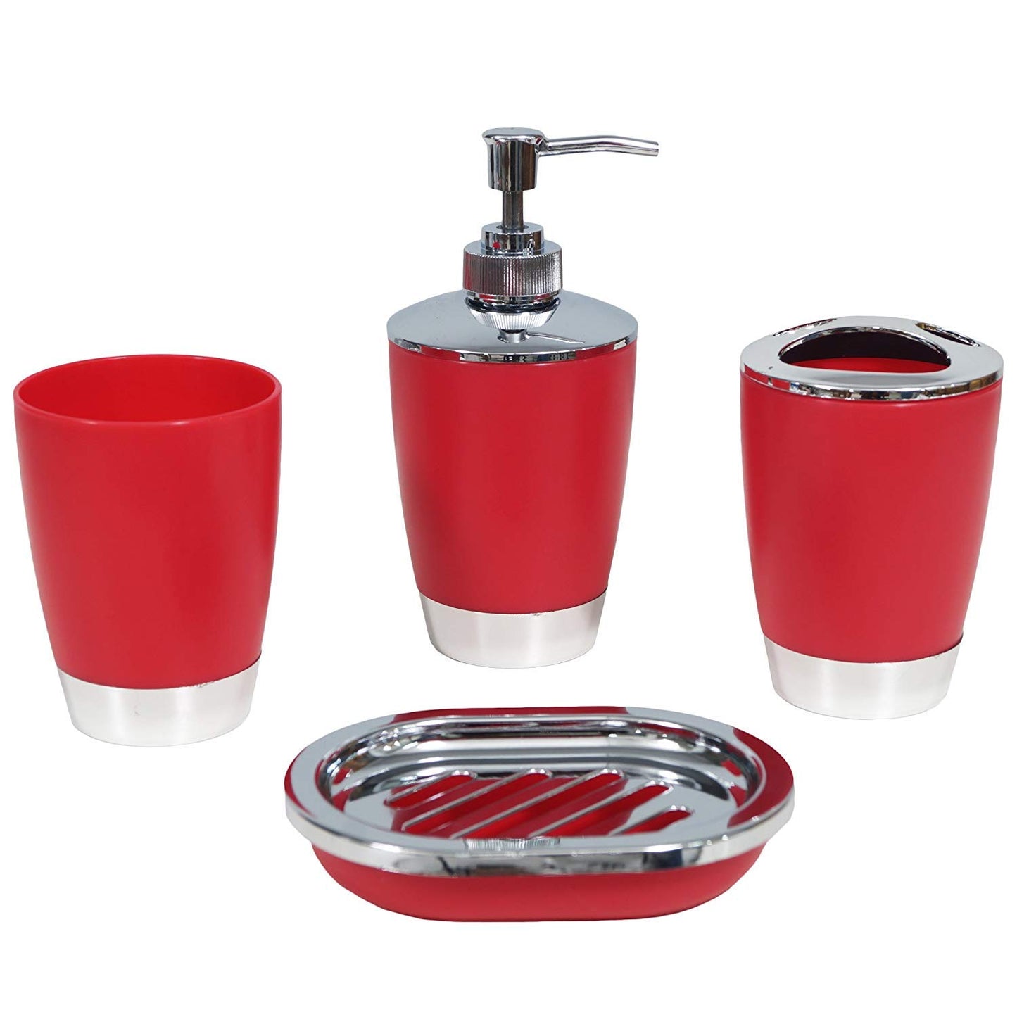 Story at Home Plastic Bathroom Accessories Set, Red