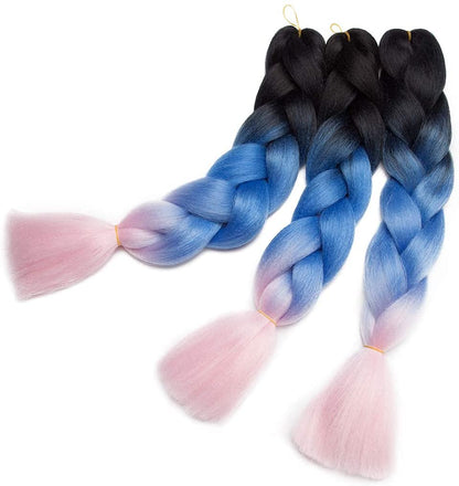 Synthetic Hair for Braiding, Jumbo Braids, Extension Afro Braids Crochet Twist, Heat Resistant 24 inch 3 Pcs(Sky Blue mix Light Puple)