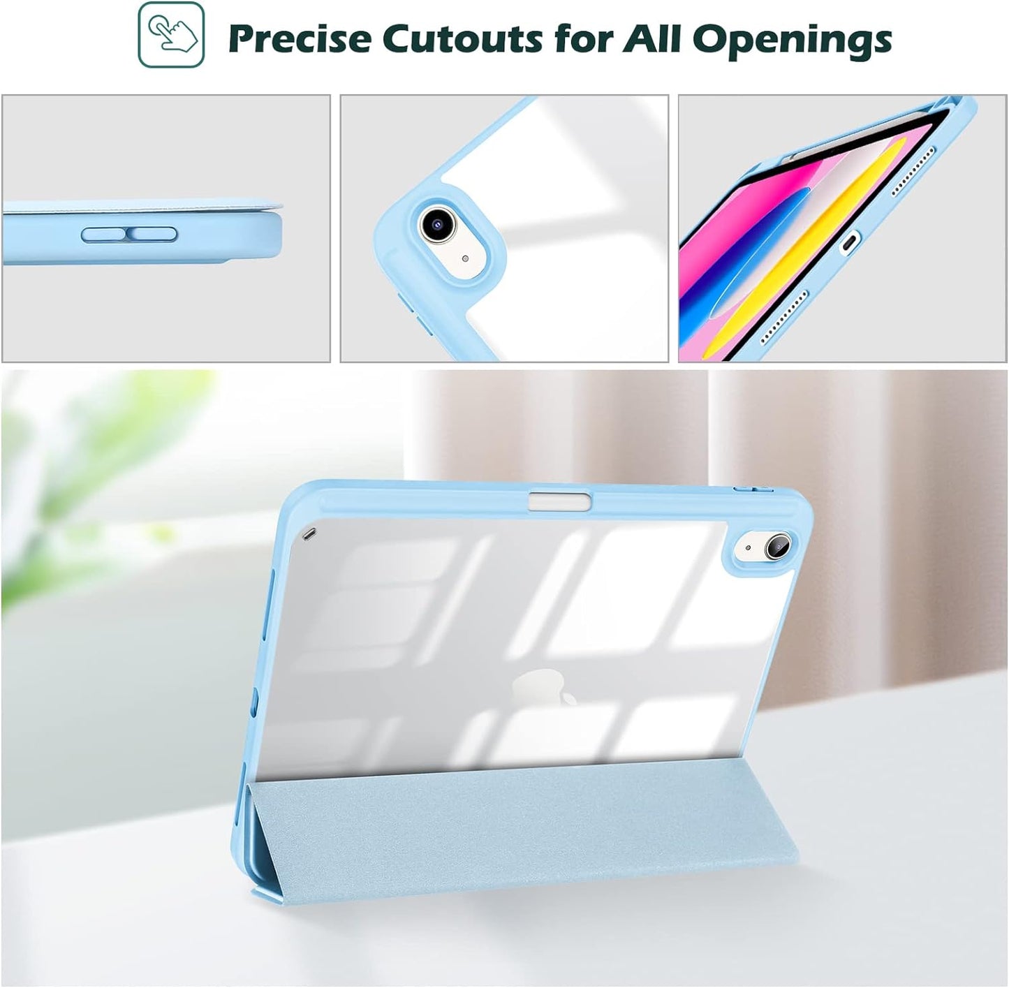 ProCase for iPad 10th Gen Case with Pencil Holder 2022 iPad 10.9 Inch Case, Clear Transparent Back Shell Trifold Protective Cases Shockproof Cover for 2022 iPad 10th Gen A2696 A2757 A2777 -Navy